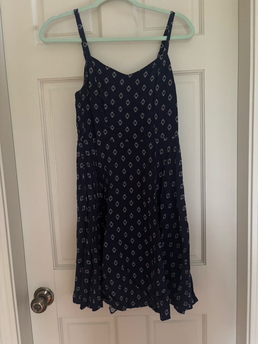 Old Navy Navy & White Diamond Print Spaghetti Strap Mini Dress